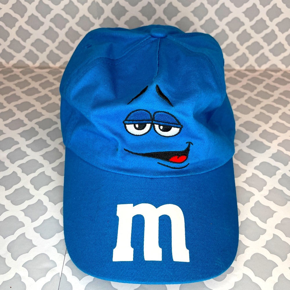 Vintage Official Blue M&M adjustable hat EUC ball cap hook & loop candy